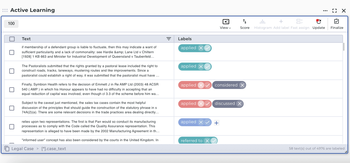 Training a text classifier to predict the outcome of legal cases using the Active Learning approach